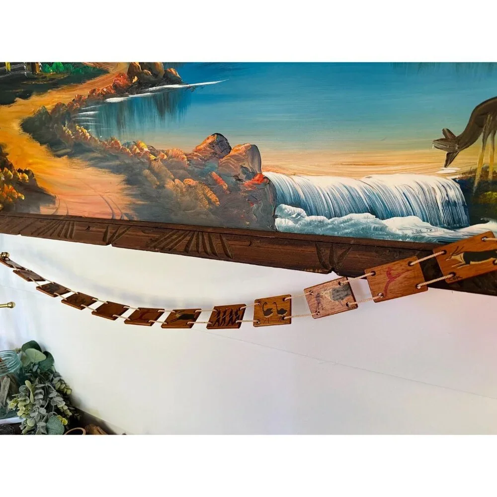 38” CBK Wood Tile Art Petroglyph style 2716 african‎ safari wall piece elephant